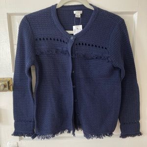 J. Crew Navy Blue Cardigan with fringe detail NWT
